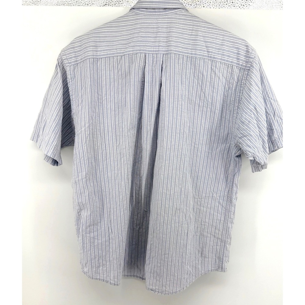 Y2K Uniqlo Mens Small Blue White Striped Cotton Short Sleeve Button Down Shirt - Picture 3 of 5